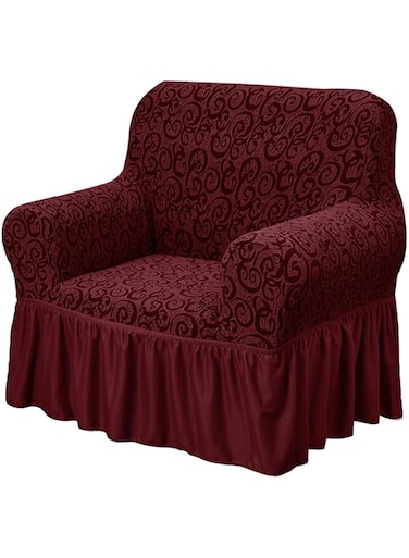 Fabienne Woven Jacquard Fabric Sofa Cover Stretchable Couch Cover Furniture Protector Slipcover Fits on Standard and Recliner Sofa (Maroon, 1 Seater)