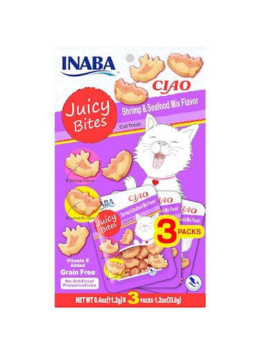 Inaba Juicy Bites Shrimp &amp; Seafood Mix Flavor 33,9g /3 Pouches Per Pack