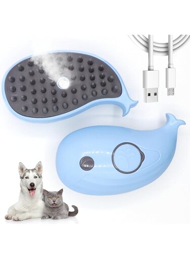 CENXI Cat Steam Brush for Shedding, 3 in 1 Steam Cat Brush, Steam Brush for Cats and Dogs, Pet Steam Brush Hair Cleaning Water Steamy Brush, SPA Grooming Brush (Whales Blue)