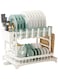 2 Tier Foldable Dish Drying Rack with Utensil Holder &amp; Cutting Board Holder &amp; Drainboard Tray, Rotatable Drainage System Scratch Resistant Frosted Baking Process Coatings, Large White