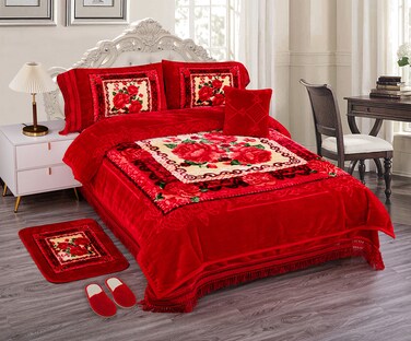 STARGOLD Blanket Set of 8 Pieces Set 220 x 240CM 2 Ply Premium Blanket With Bedcover Pillowcase, Cushion, Door Mate  With Slipper