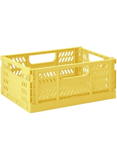 3 Sprouts Modern Crate, Foldable Storage Box, Plastic storage box, Toy Storage Organiser /Medium/Yellow