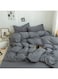 Cotton Duvet Cover Set, 4 Pieces Soft Brushed Microfiber Comforter Cover with Zipper Closure, Include 1 Duvet Cover 220x240cm 1 Flat Sheet and 2 Pillowcase, King Size(Grey)
