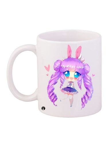Anime Girl Printed Coffee Mug White/Purple/Pink 11ounce