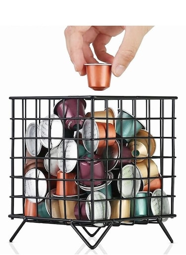 Large Capacity Coffee Pod Holder for K-Cups - Kitchen Counter Storage Basket (Black)