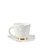 Ceramic Coffee Mug with Saucer Set, Creative Cute Camellia Cup with Camellia Coaster for Office and Home, 8.5 oz/250 ml for Tea Latte Milk (White)