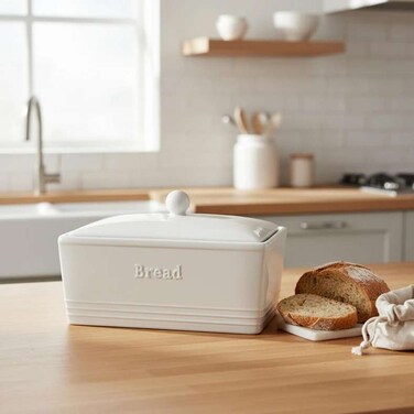 Home Ceramic Bread Bin - White