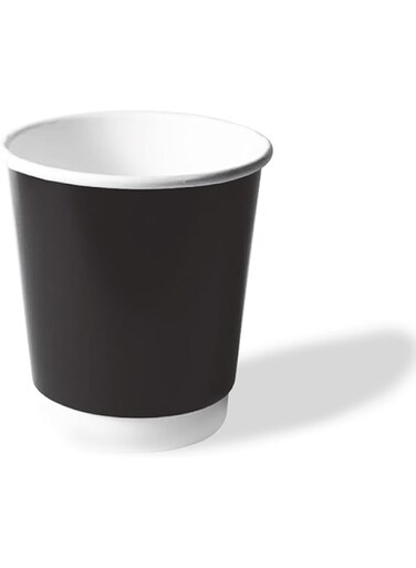 Bony Packaging Heavy Duty Double Wall Paper Cups 50-Pack, 8 oz Capacity, Black/White