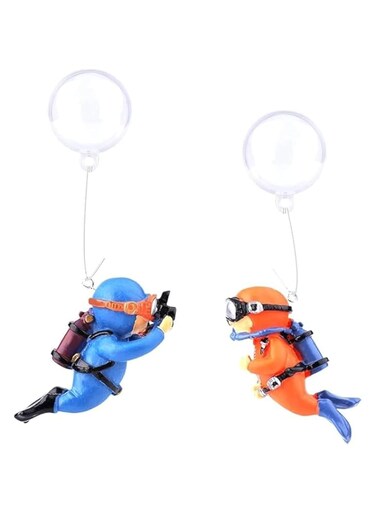 ZDALQDMJ 2 Pack Fish Tank Decorations, Cute Little Diver Aquarium Decoration Fish Tank Aquarium Diver Ornament Floating Aquarium Accessories (Orange, Blue)