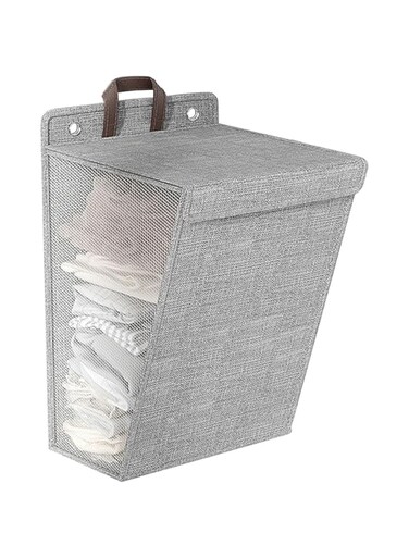 HYTTER Laundry Hamper Basket Fabric Collapsible Laundry Basket with Lid, Wall-mounted Folding Dirty Clothes Hampers Laundry Basket Organizer (Grey)