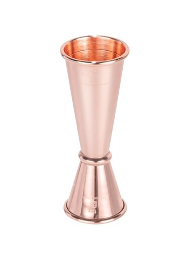 Restaurantware RWT0272CP Japanese Style Double-Sided Cocktail Jigger - 1-OZ and 2-OZ: Perfect for Bars or Home Use Copper-Plated Stainless Steel 18/8 Commercial Grade 1-CT