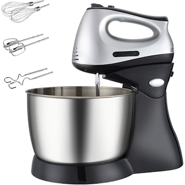 300W Electric Stand Mixer - 5-Speed Black Desktop Hand Blender with Chrome Plated Whisk