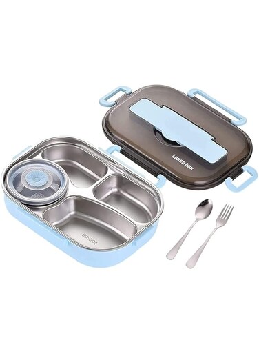 YHRY Bento Box Lunch Box, Insulated Bento Box Adult Lunch Container, Stainless Steel 304 Bento Box, with Spoon, Leakproof and Resuable, 1.5L Large Capacity, for Adults and Children, Blue