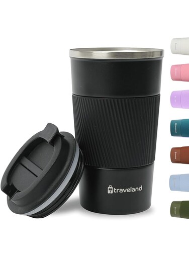 Traveland Coffee Mug Travel in Stainless Steel - 510ml - Leak &amp; BPA Free Lid - Perfect Thermal Mug for Ice Coffee, Hot Brews, Fresh Juices Anywhere - Black
