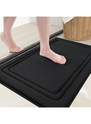 Azonee Memory Foam Bath Mat Rug, Ultra Soft, Non-Slip and Absorbent Bathroom Rugs, Premium Floor Rug, Microfiber Shaggy Bathroom Carpet Machine Washable Bath Rug for Bathroom (40x60cm, Black)