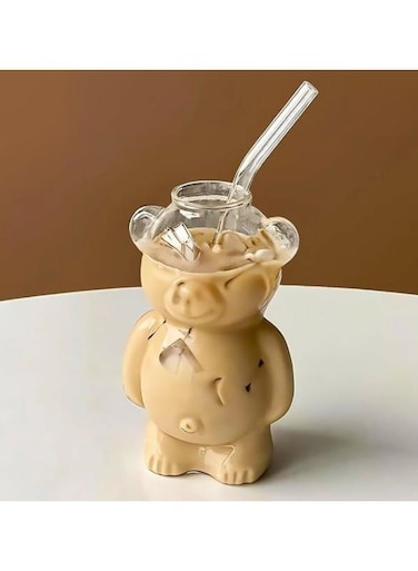 Bear Glass Cup With Straw,Clear Cute Bear Coffee Mug