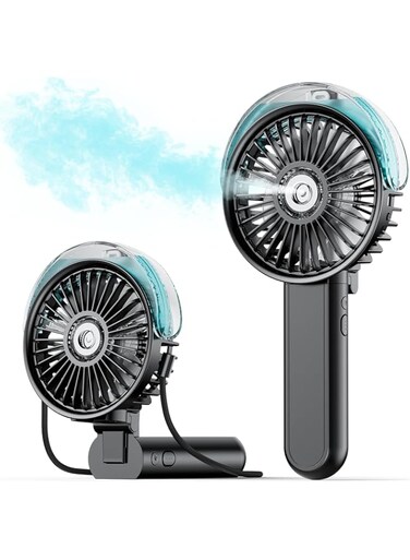 SWEETFULL Portable Misting Fan - 180&deg; Foldable Handheld Personal Fan with Mist Spray, 3 Speeds, 30ml Water Tank, USB Rechargeable for Travel, Outdoors, Makeup, Camping, Home, and Office Use