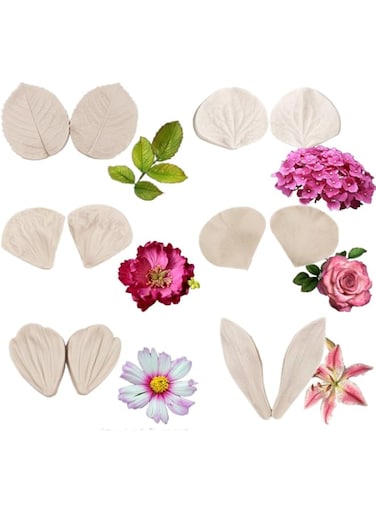 6set Gumpaste Flower Silicone Veining Mold - Fondant Rose Veined Mold,Gum Paste Peony Flower Mold,Sugar Flower Cake Decorating Tool for Lily Daisy Hydrangea Flower Wedding Cake Decoration