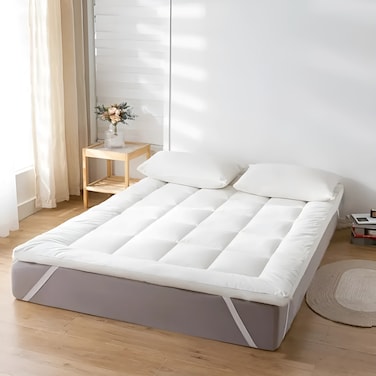 MAXQON Mattress Topper 10CM Thickness Quilted Microfiber 900gsm, Color White, Queen Size 160x200cm