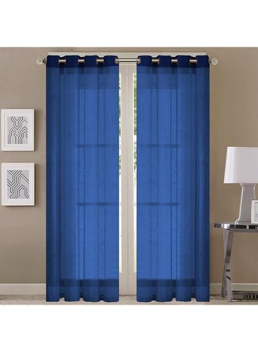 Queenzliving Symphony Sheers Curtain, Door 7 Feet- Pack Of 2, Navy Blue