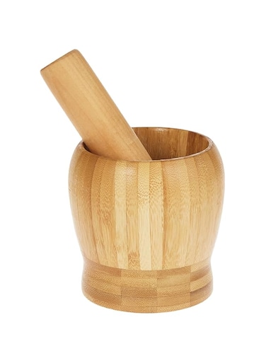 YAERHUI Bamboo Mortar and Pestle, Garlic Press Ginger Crusher Spices Grinding Set Garlic Mincer Herb Spice Masher Grinder Chopper Kitchen Tool