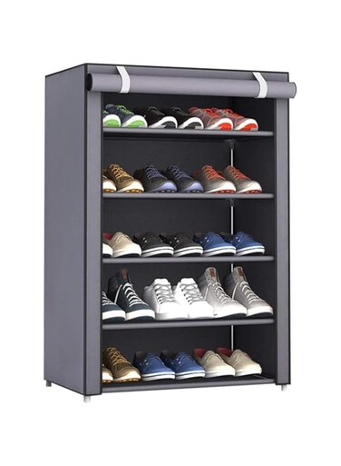 EETU Multipurpose Portable Shoe Rack Organizer,5 Tier Non Woven Fabric Shoe Storage Cabinet with Dustproof Cover,Foldable Shoe Cabinet for Entryway Hallway Closets,Space Saving,90 * 30 * 60cm