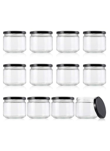 12Pcs 9oz Wide Mouth Glass Jars with Black Lids fo Jam, jelly, salsa, loose spices, candles