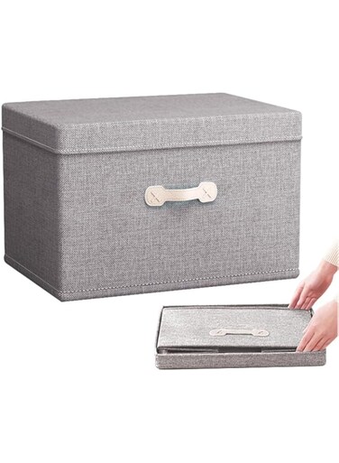 Uoexziyi Storage Bins with Lids,Large Collapsible Foldable Linen Fabric Storage Boxes with Two Handles,Bamboo Charcoal ash Organizer Containers Basket Cube for Bedroom,Closet,Office &amp; Nursery(60L)