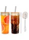 seven 2-pack 24oz Boba Glass Cups with Bamboo Lids and Straws - Bubble Tea, Smoothie, and Iced Coffee Cups for Refreshing Beverages