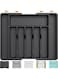 Geoveins Silverware Drawer Organizer, Expandable Utensil Tray for Kitchen, BPA Free Flatware and Cutlery Holder, Adjustable Plastic Storage for Spoons Forks Knives, Large (Gray) (Black)