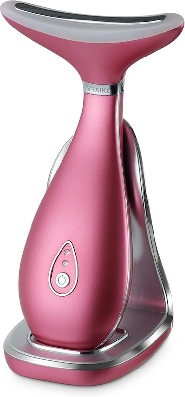 VRAIKO LILY Neck Face Massager, Face Sculpting tool, Skin Rejuvenation Device with Thermal, Triple Action LED and Vibration, for Anti-aging, Lifting and Tightening Sagging Skin (Spicy Pink)