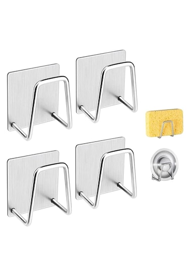 4-Piece Adhesive Sponge Holder for Kitchen Sink, 304 Stainless Steel Sponge Holder Sink Kitchen Accessories