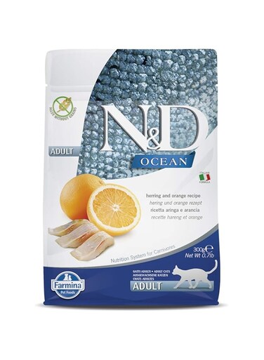 Farmina Pet Foods N&amp;D Ocean Dry Cat Premium Herring and Orange, Adult Cat, 300 g