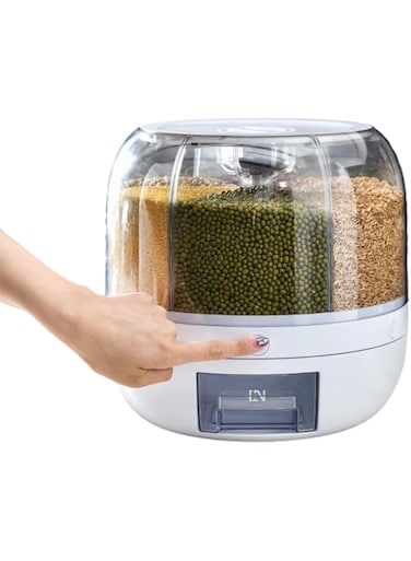 GOVNPJ Dry Food Dispenser with Measuring Cup 6 Grid Cereal Dispenser Rice Storage Tank Space Saving Containers for Rice Nuts Beans