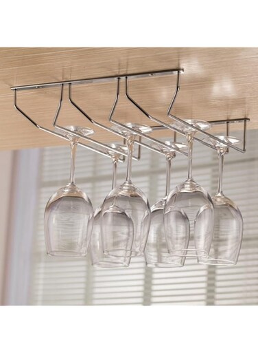 SKEIDO Wine Glass Rack Stainless Steel Creative Stemware Holder Hanging Bar Shelf Home Storage Holder Bar Tools-3 row