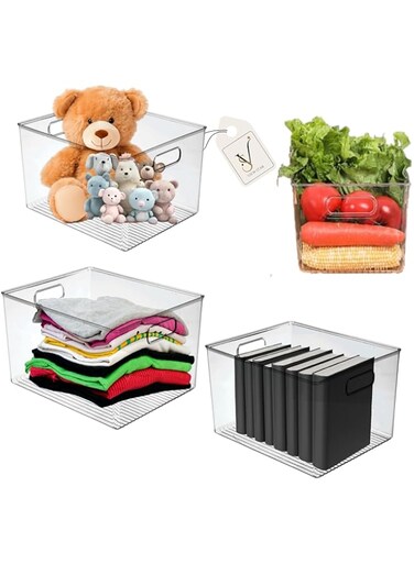 Viewstar Pack of 4, 6, 8 Premium Clear Plastic Storage Bins, for Kitchen, Bathroom, Bedroom, Home Organiser, Cabinet, Undersink, Cupboard, Office, Fridge, Drawer &amp; Pantry Organizers