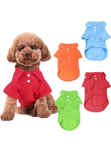 KINGMAS 4pcs Dog Shirts Pet Puppy Polo T-Shirt Clothes Outfit Apparel Coats Tops - Small