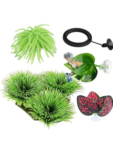 aoliiHou 4-piece Betta Leaf hammock spawning rest leaf, simulated water grass, silicone coral feeder set combination, BPA free, practical, comfortable, safe