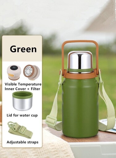 1000ml Water Bottle 316 Stainless Steel,Emergency Insulated Water Bottle,Travel Coffee Cup Water Cup Tea Cup Vacuum Insulated Bottle Car Cup Vacuum Cup Leakproof Insulated Cup Water Bottle Thermos With Led Touch Screen Tempreture Display With Double Wall Vacuum Insulated Green