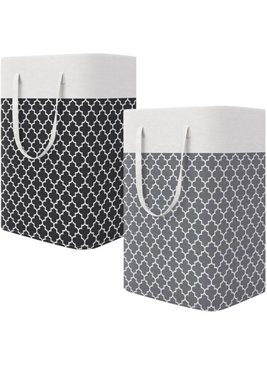 Beauenty 2Pcs Large Laundry Basket 75L Waterproof Laundry Basket with Handles Foldable Laundry Hamper Bag Storage Wash Basket Hamper for Toys Dirty Clothes Bedroom (2pcs Black&amp;Grey)