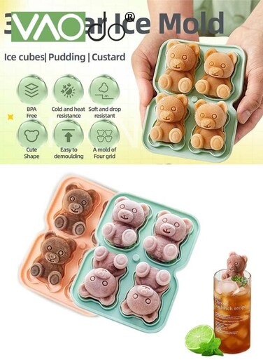 2PCS BPA Free Ice Cube,Reusable Easy to Demould DIY Bear Ice Molds,Trays Bear Shape Ice Maker for Ice Cream Coffee Milk Orange Juice Baby Food DIY Candle Mold