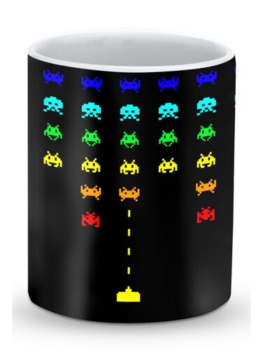 Premium Space Invader Designer Mug Black/Yellow/Red