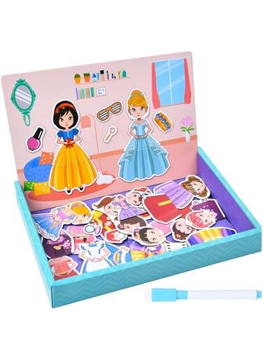 Azonee Princess Magnetic Dress-Up Play Set - Educational Magnetic Puzzle Toy for Kids - Fine Motor Skills, Creativity, Imagination Learning Game for Ages 8+, Durable Magnetic Dolls &amp; Assorted Costumes