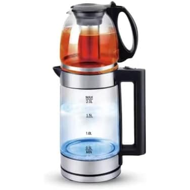 2-in-1 Electric Kettle 1500W with 2.0L Glass Kettle + 1L Teapot with Tea Strainer