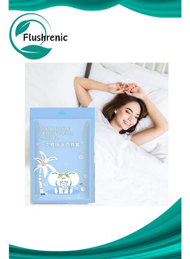 4-Piece Bedding Set, Disposable Travel Bedding Kit, comprising one fitted sheet, one duvet cover, two pillowcases, portable bedding set, breathable and skin-friendly, suitable for hotels, camping, travel, and hospitals.