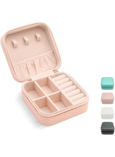 TRODANCE Faux Leather Mini Jewelry Travel Case,Small Travel Jewelry Organizer, Portable Jewelry Box Travel Mini Storage Organizer Portable Display Storage Box For Rings Earrings Necklaces Gifts (Pink)