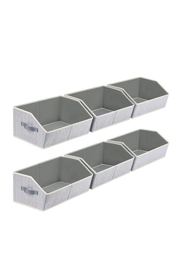 Trapezoid Storage Bins, Closet Baskets Bins with Handles, Foldable Closet Storage Bins Baskets for Shelves, Linen Closet Organizers and Storage for Home, 6 Packs