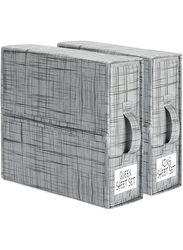 TERRIFI SheetCube Bed Sheet Set Organizer, 2 Pack Foldable Storage Box for Duvet Cover Set, Linen Closet Organizer for Bedding Clothes Blankets, Black