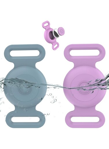 Waterproof Airtag Dog Collar Holder Compatible with Apple AirTag, Silicone Waterproof Air Tag Case for Dog Collar, Anti-Lost AirTag Holder for Pet Cat Dog GPS Tracker (2 Pack,Light Blue &amp; Purple)