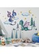 Baby Dragon Wall Decals, Moon Stars Clouds Forest Nursery Decor, Kids Room Cartoon Stickers for Boys Bedroom Playroom Art